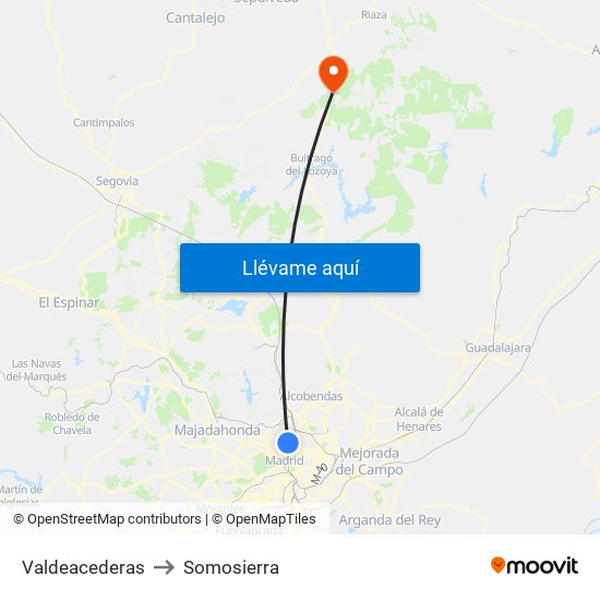 Valdeacederas to Somosierra map