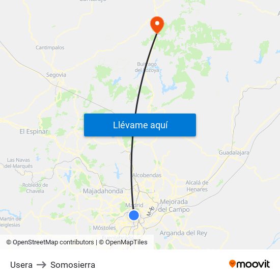 Usera to Somosierra map