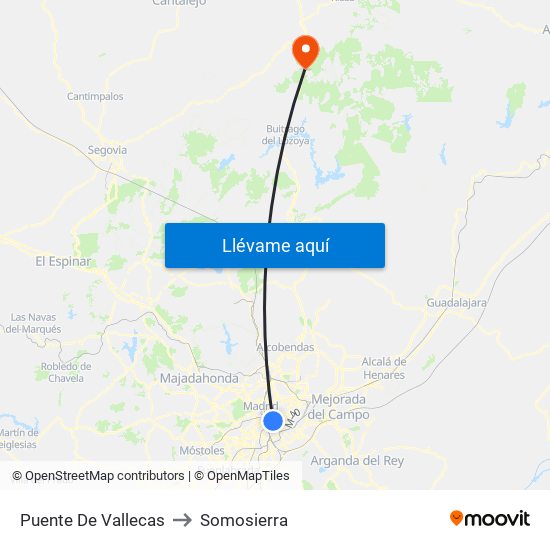Puente De Vallecas to Somosierra map