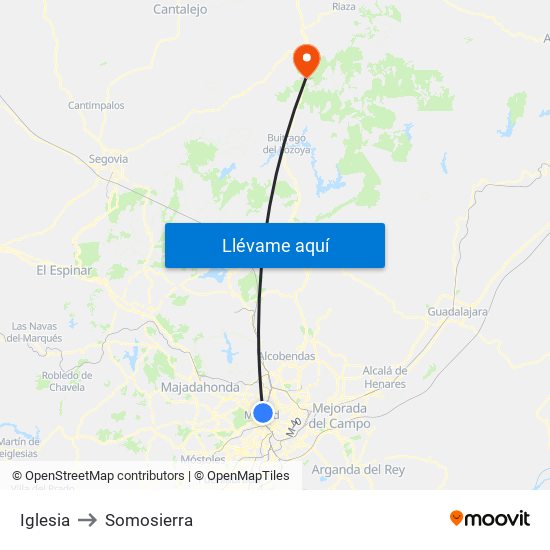 Iglesia to Somosierra map