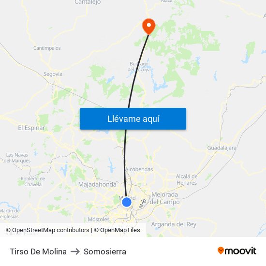 Tirso De Molina to Somosierra map