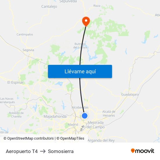 Aeropuerto T4 to Somosierra map