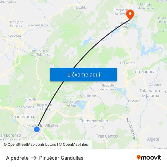 Alpedrete to Pinuécar-Gandullas map