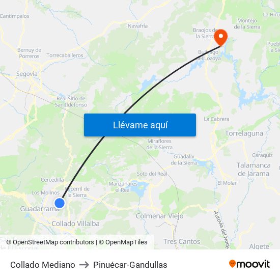 Collado Mediano to Pinuécar-Gandullas map
