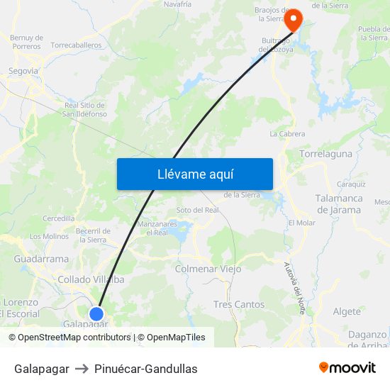 Galapagar to Pinuécar-Gandullas map