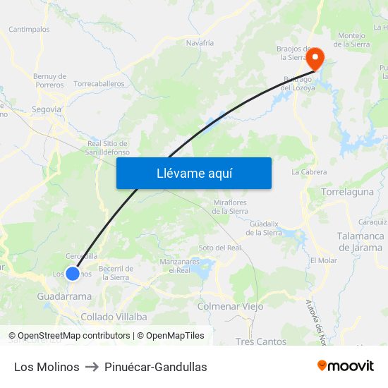 Los Molinos to Pinuécar-Gandullas map