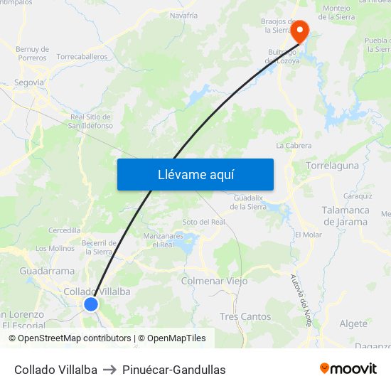 Collado Villalba to Pinuécar-Gandullas map