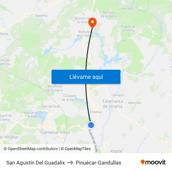 San Agustín Del Guadalix to Pinuécar-Gandullas map