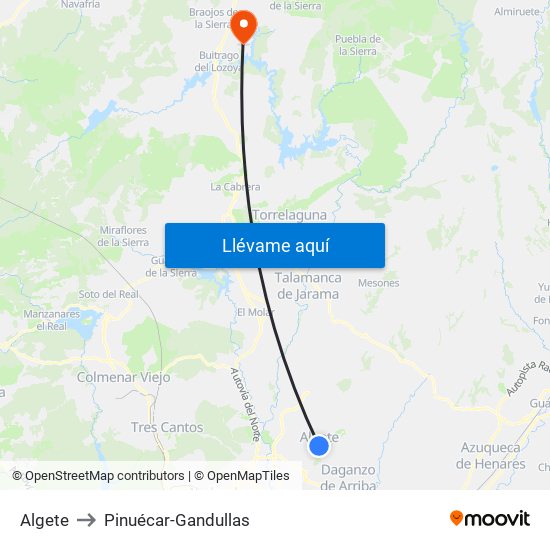 Algete to Pinuécar-Gandullas map