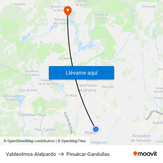 Valdeolmos-Alalpardo to Pinuécar-Gandullas map