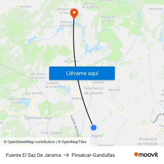 Fuente El Saz De Jarama to Pinuécar-Gandullas map