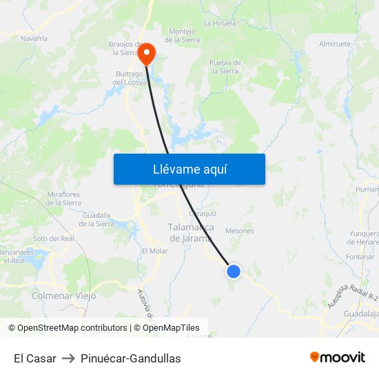 El Casar to Pinuécar-Gandullas map