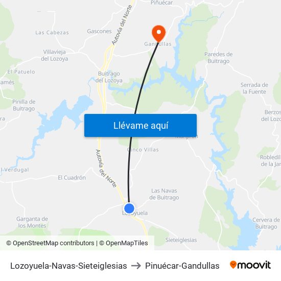 Lozoyuela-Navas-Sieteiglesias to Pinuécar-Gandullas map