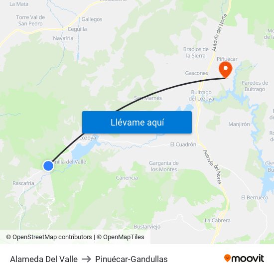 Alameda Del Valle to Pinuécar-Gandullas map