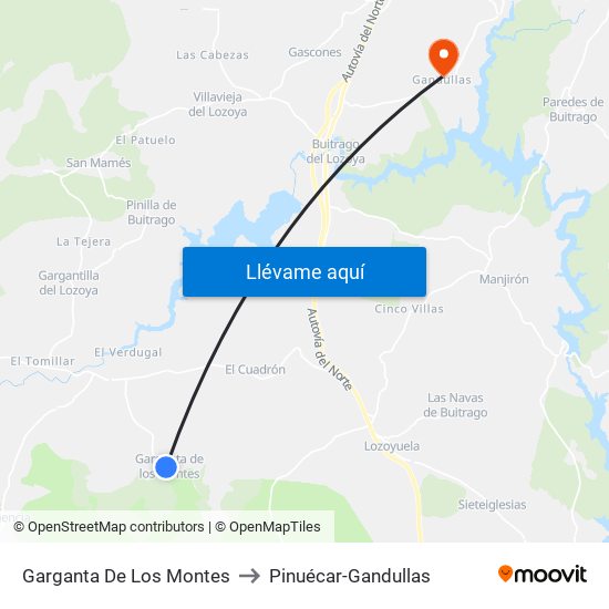 Garganta De Los Montes to Pinuécar-Gandullas map