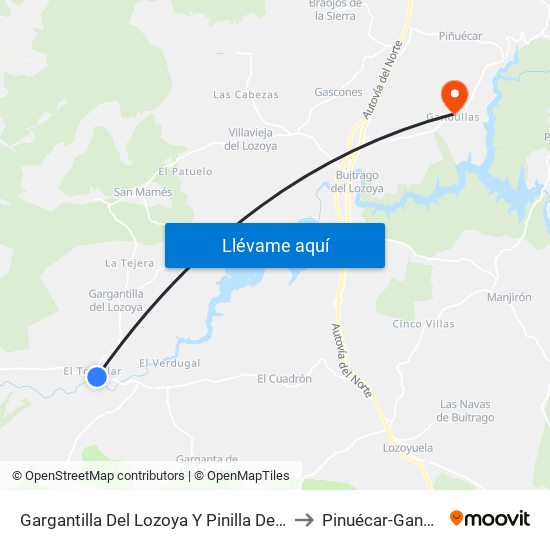 Gargantilla Del Lozoya Y Pinilla De Buitrago to Pinuécar-Gandullas map