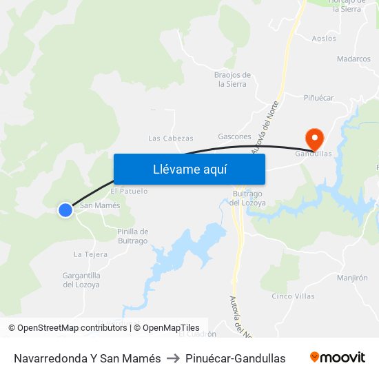 Navarredonda Y San Mamés to Pinuécar-Gandullas map