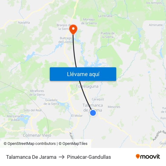 Talamanca De Jarama to Pinuécar-Gandullas map