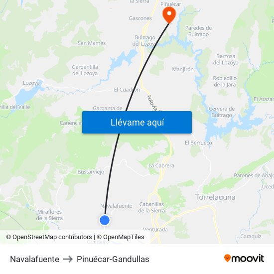 Navalafuente to Pinuécar-Gandullas map