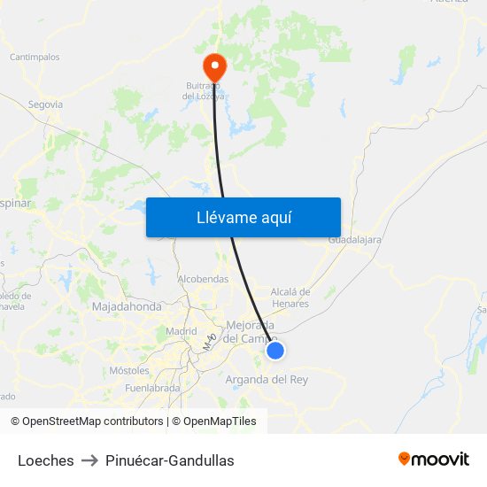 Loeches to Pinuécar-Gandullas map