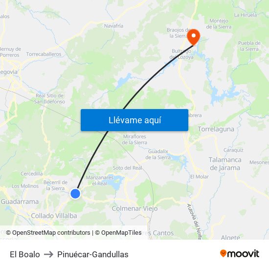 El Boalo to Pinuécar-Gandullas map