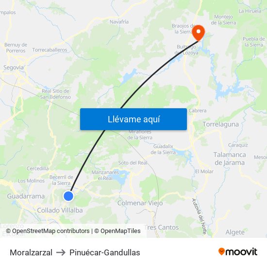 Moralzarzal to Pinuécar-Gandullas map