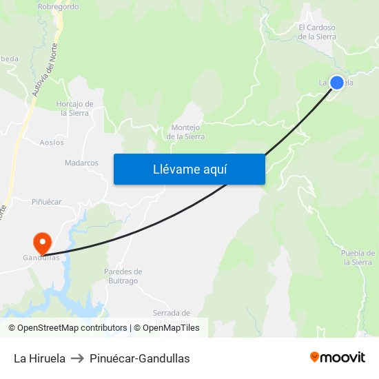 La Hiruela to Pinuécar-Gandullas map