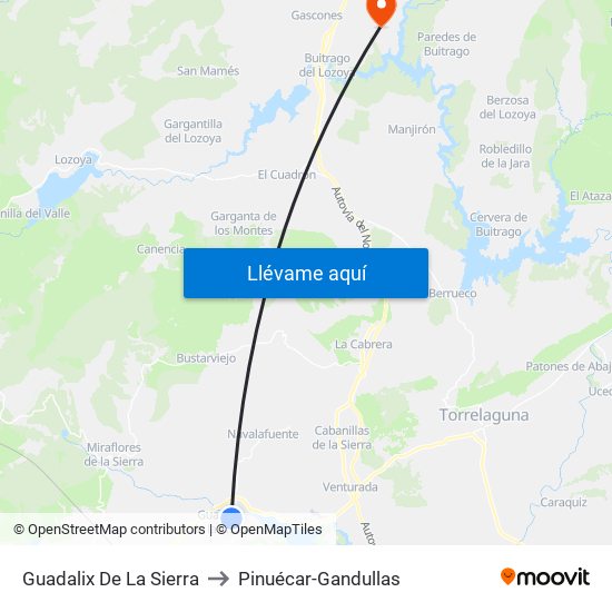 Guadalix De La Sierra to Pinuécar-Gandullas map