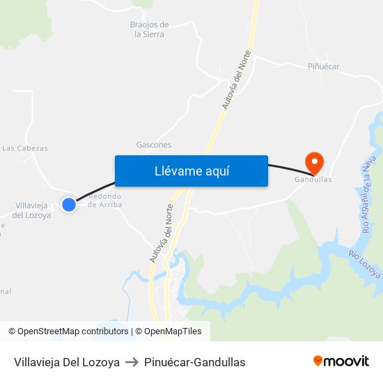 Villavieja Del Lozoya to Pinuécar-Gandullas map