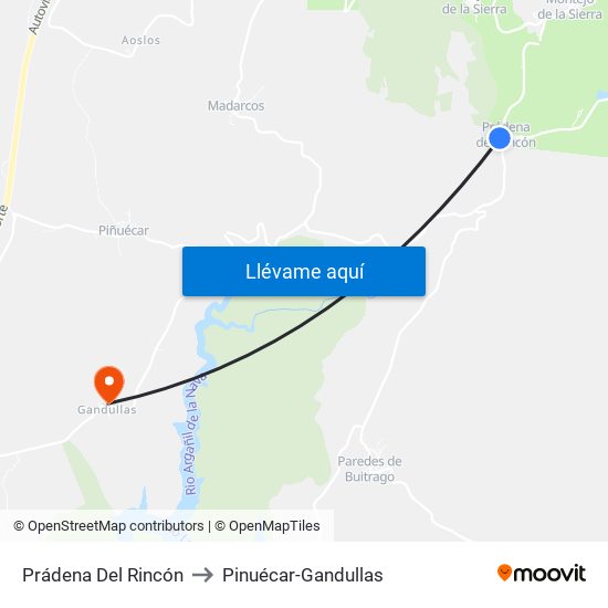 Prádena Del Rincón to Pinuécar-Gandullas map