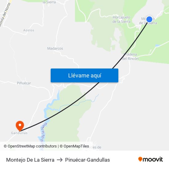 Montejo De La Sierra to Pinuécar-Gandullas map