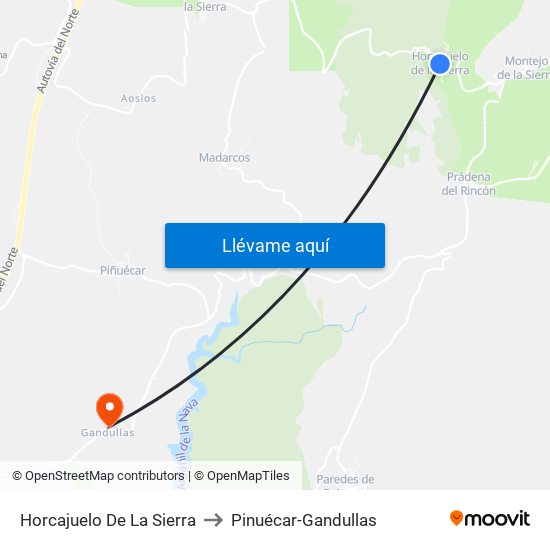 Horcajuelo De La Sierra to Pinuécar-Gandullas map
