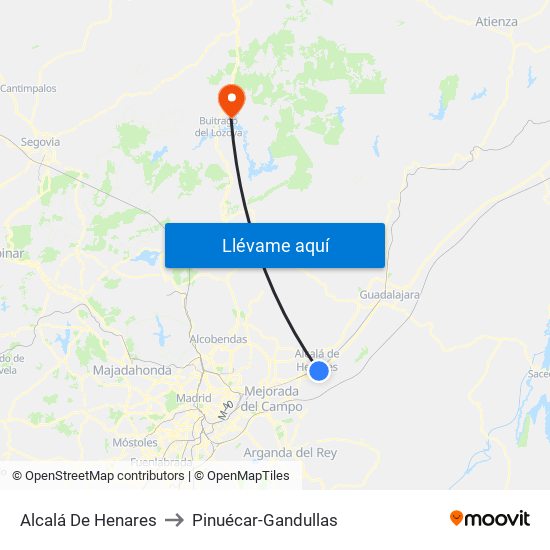 Alcalá De Henares to Pinuécar-Gandullas map