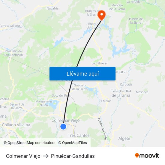 Colmenar Viejo to Pinuécar-Gandullas map