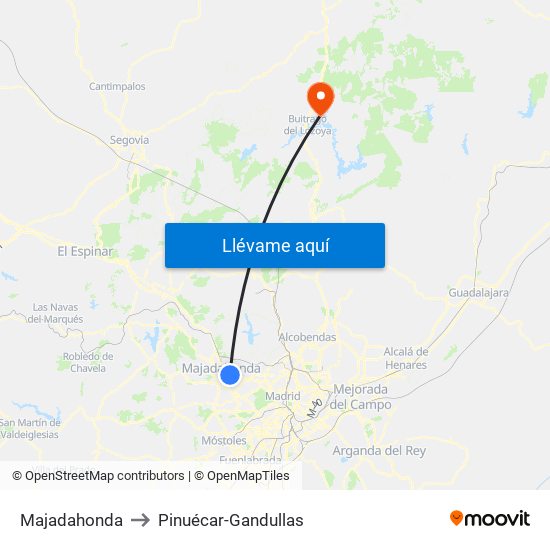 Majadahonda to Pinuécar-Gandullas map