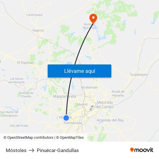 Móstoles to Pinuécar-Gandullas map