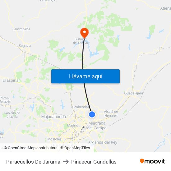 Paracuellos De Jarama to Pinuécar-Gandullas map