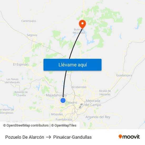 Pozuelo De Alarcón to Pinuécar-Gandullas map