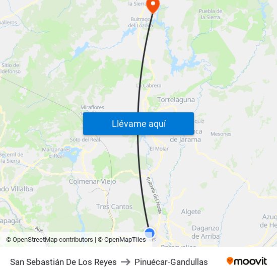 San Sebastián De Los Reyes to Pinuécar-Gandullas map