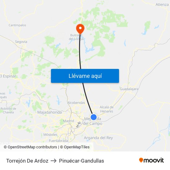 Torrejón De Ardoz to Pinuécar-Gandullas map