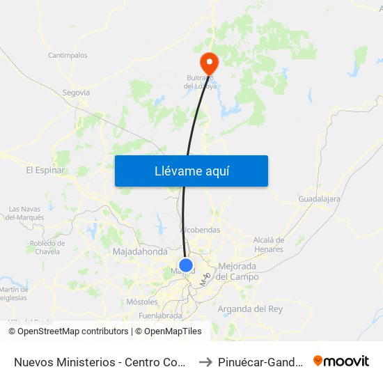 Nuevos Ministerios - Centro Comercial to Pinuécar-Gandullas map