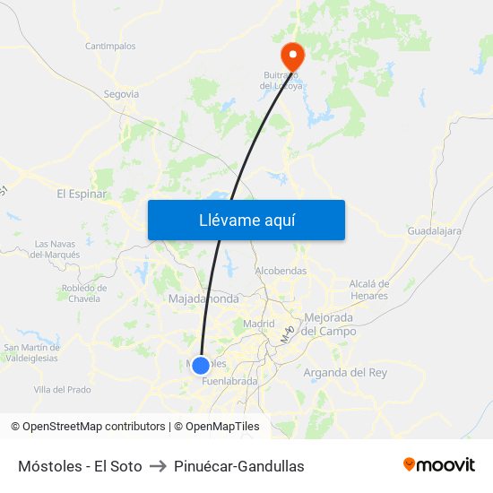 Móstoles - El Soto to Pinuécar-Gandullas map