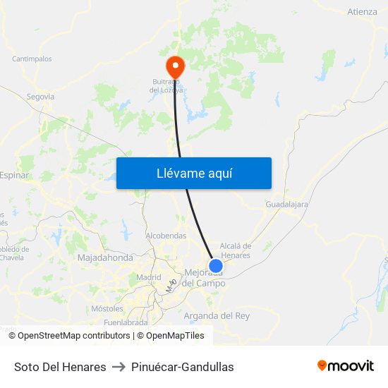 Soto Del Henares to Pinuécar-Gandullas map