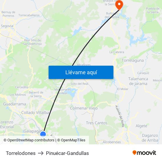 Torrelodones to Pinuécar-Gandullas map