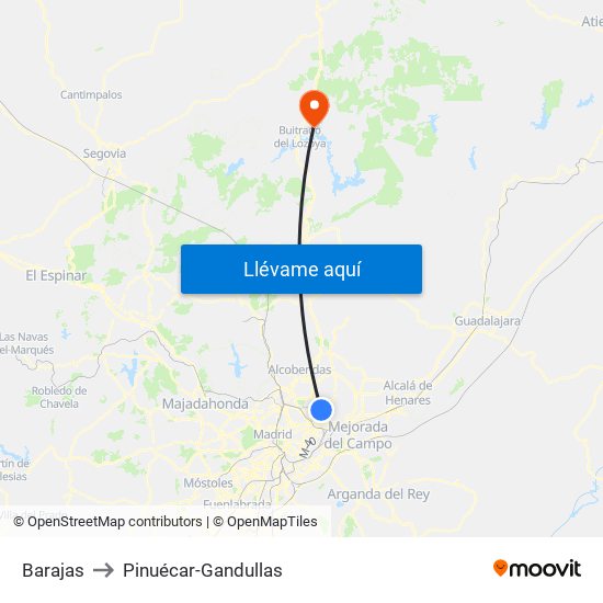 Barajas to Pinuécar-Gandullas map