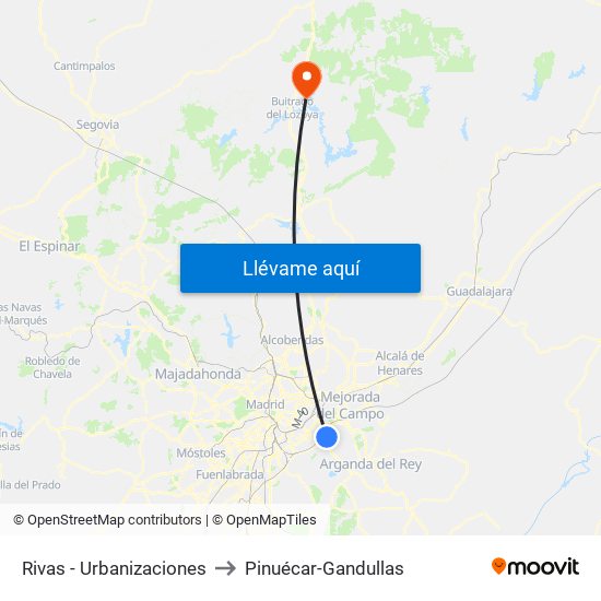 Rivas - Urbanizaciones to Pinuécar-Gandullas map