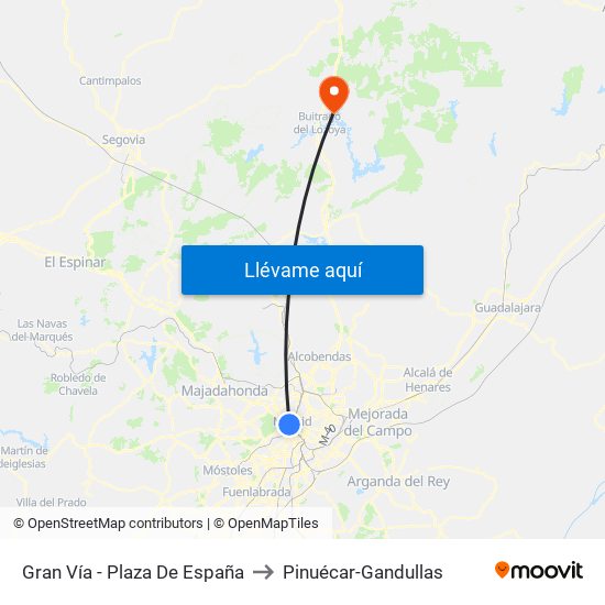 Gran Vía - Plaza De España to Pinuécar-Gandullas map