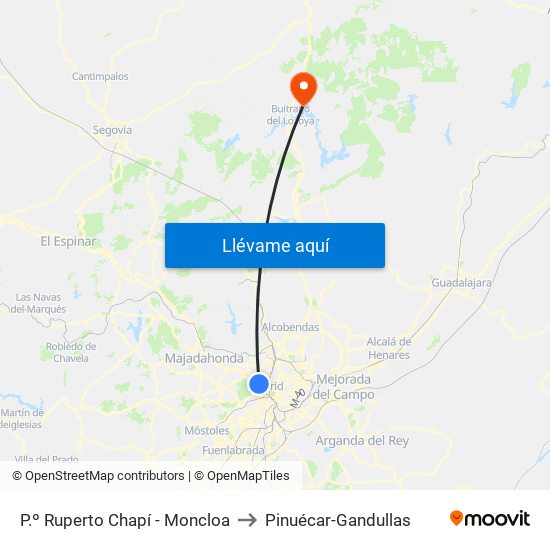 P.º Ruperto Chapí - Moncloa to Pinuécar-Gandullas map