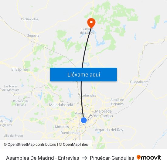 Asamblea De Madrid - Entrevías to Pinuécar-Gandullas map