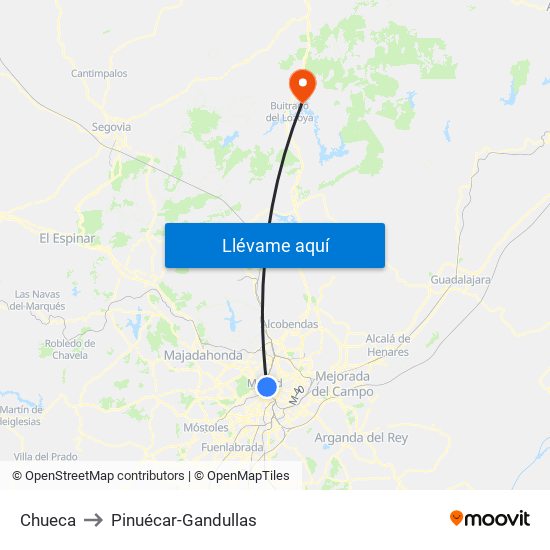 Chueca to Pinuécar-Gandullas map